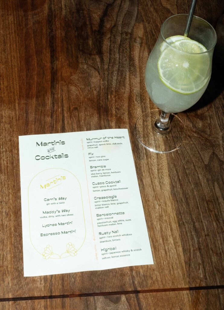 The drink menu the bride designed. 
